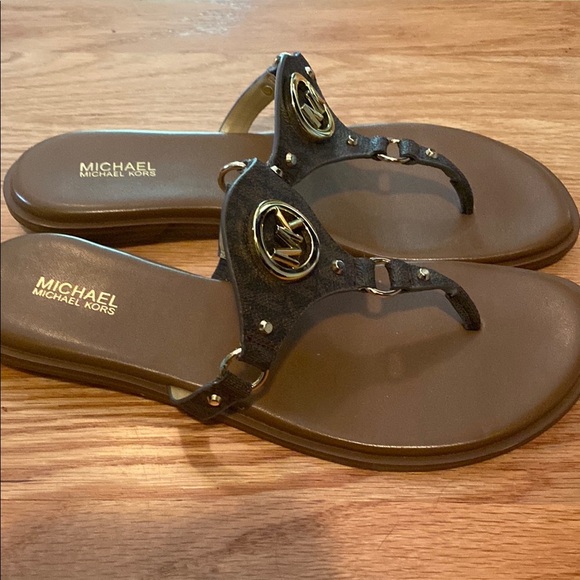 Michael Kors Brown Sandals with Gold Accents - Picture 3 of 5